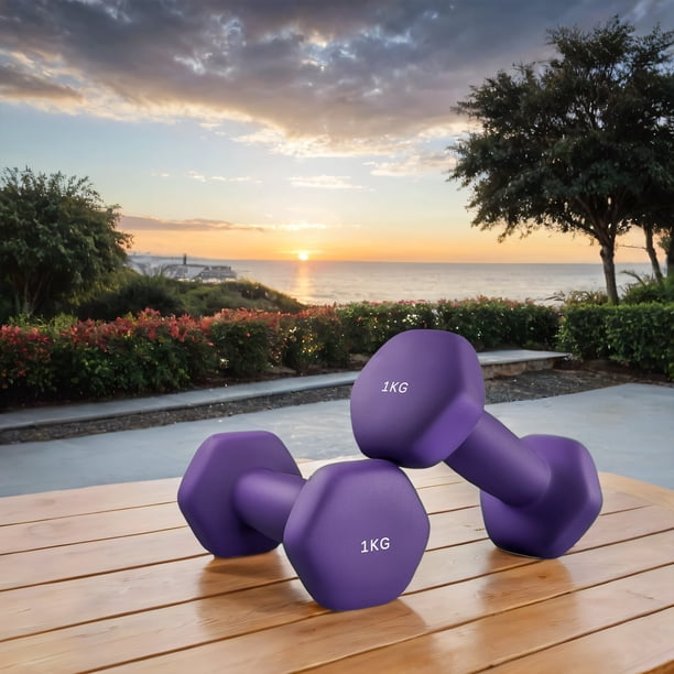 Mancuernas Hexagonales, Set de 2, 2 x 1 kg, para Entrenamiento de Fuerza en Casa, Violeta