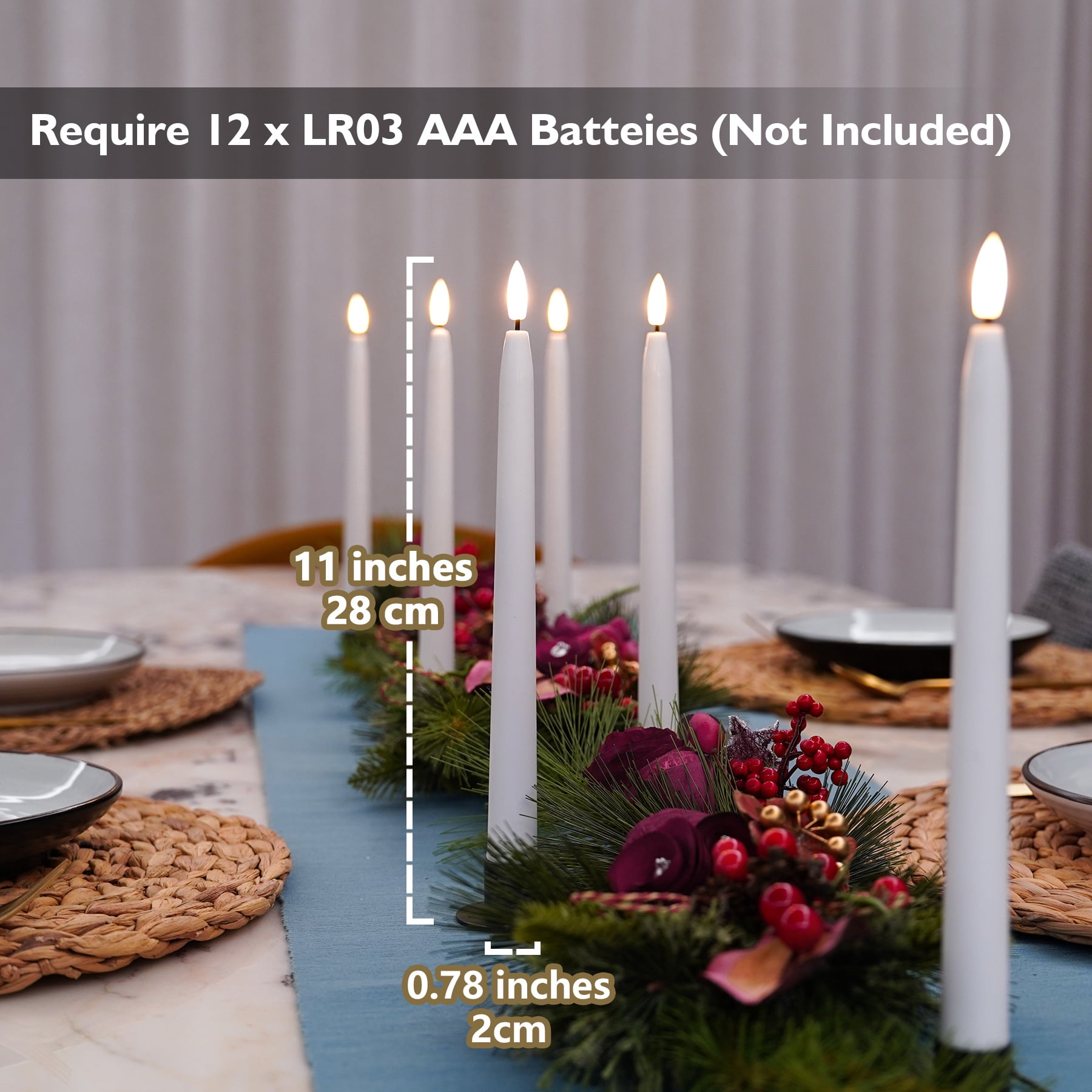 Rhytsing 11 inches White Flameless Taper Candles with Timer, Battery Operated Led Candle Sticks Real Wax Finished for Home Decor, 2 Remotes Included - Set of 6