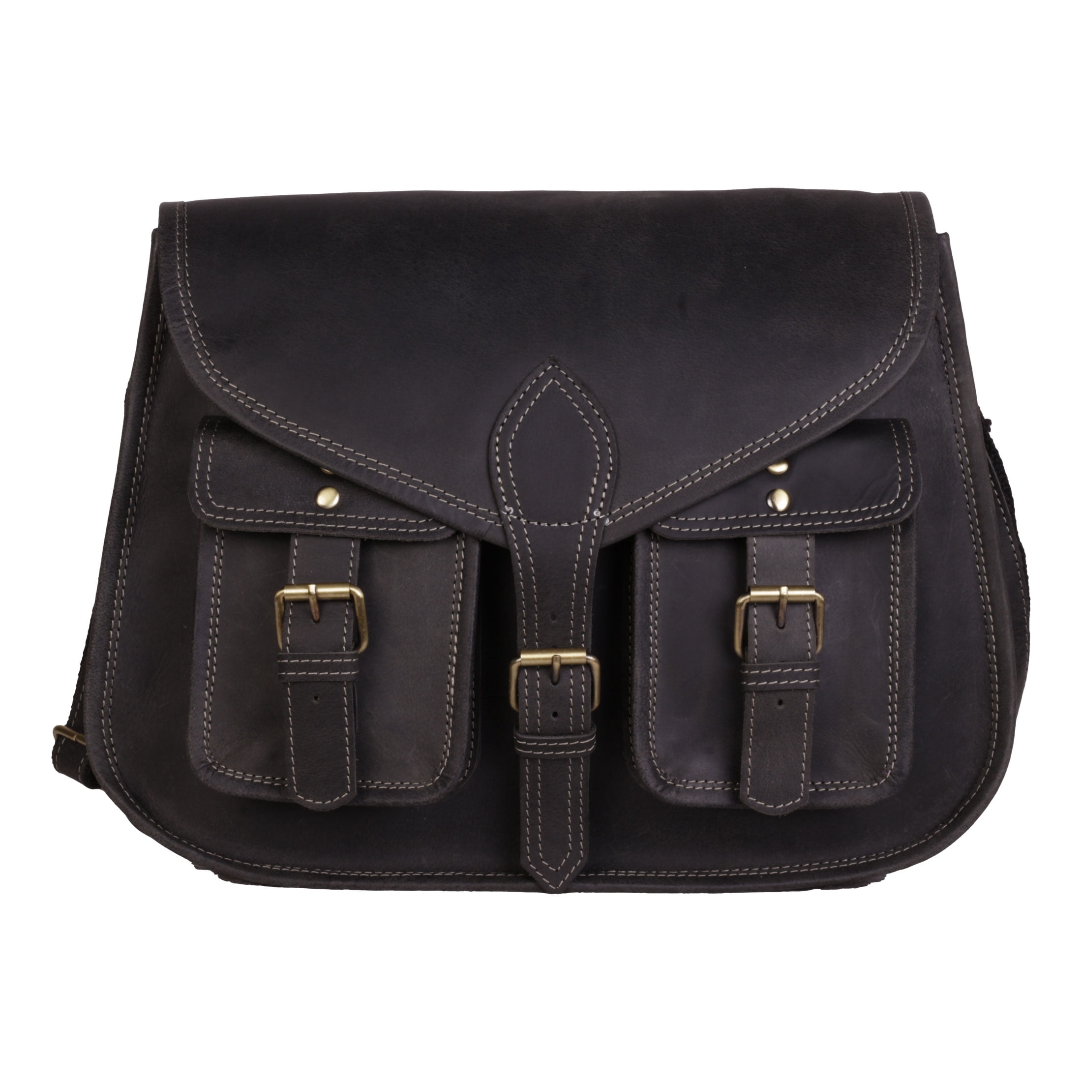 14 Inch Leather Purse Women Shoulder Bag Crossbody Satchel Ladies Tote Travel Purse Genuine Leather (Charcoal Black)
