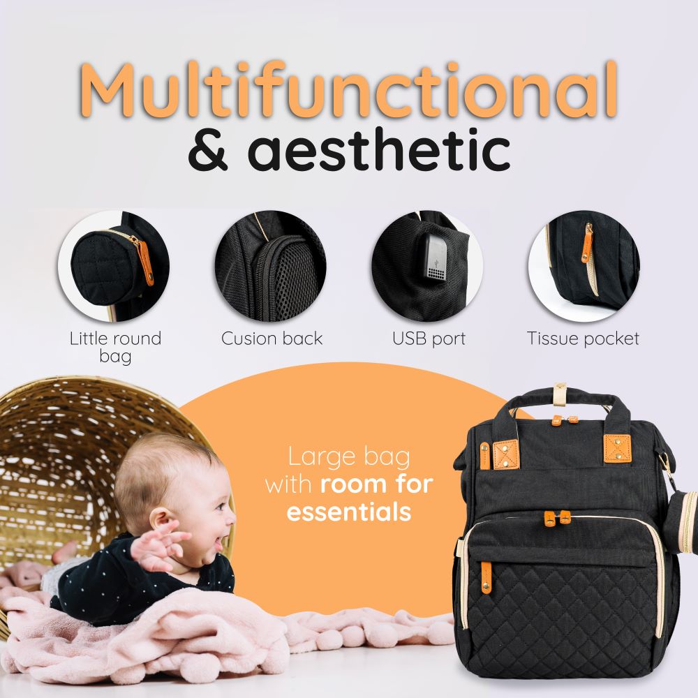 Baby Diaper Bag with Changing Station, Baby Travel Bag, Best Diaper Bag, Baby Bags, Baby Backpack Diaper Bag, Baby bag backpack, Large Diaper Bag Backpack (Black)