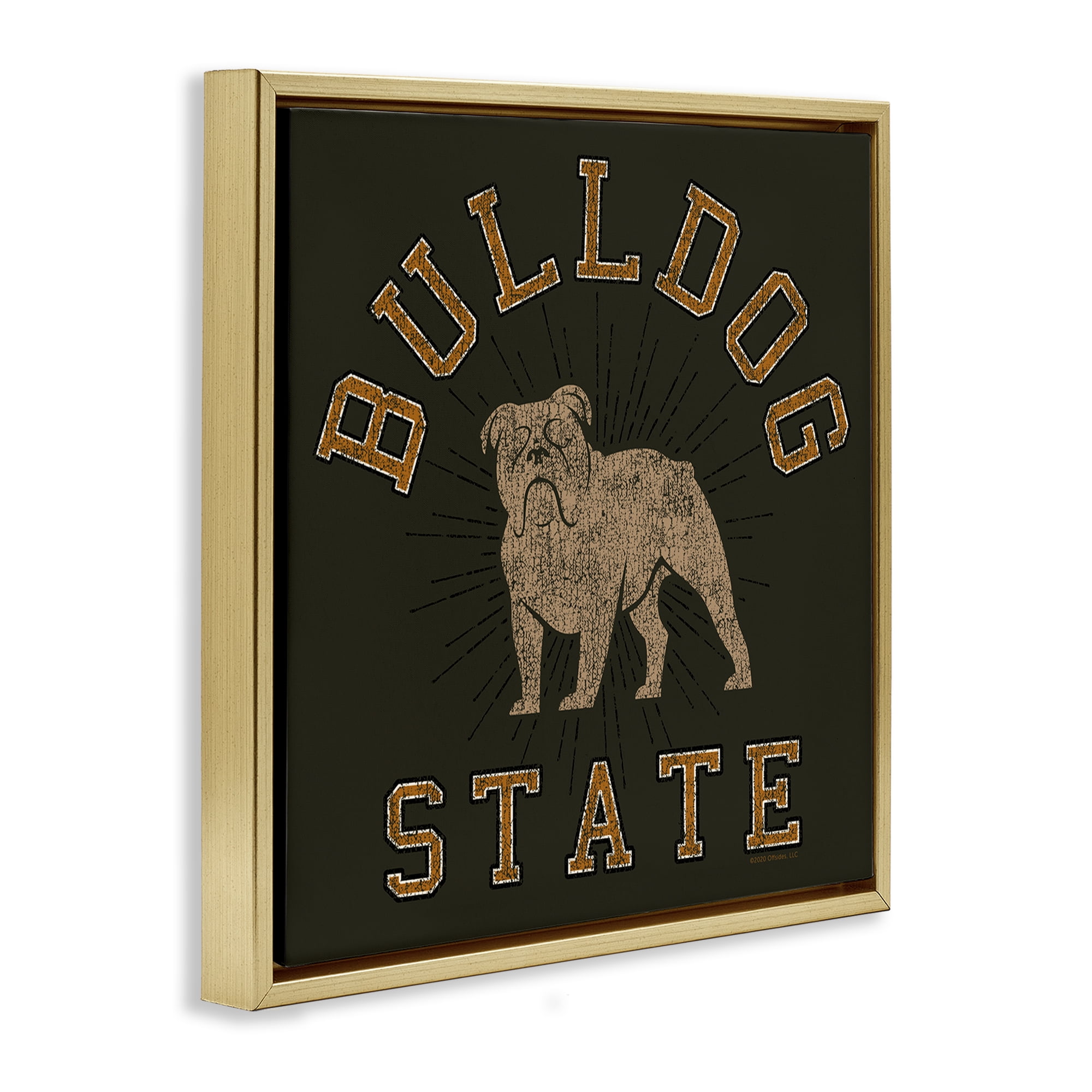 Stupell Industries Vintage Bulldog State Novelty & Humor Painting Gold Floater Framed Canvas Art Print Wall Art, 25 x 25
