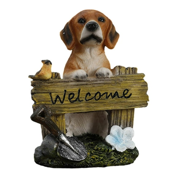 simhoa Garden Dog Statue Welcome Dog Crafts Tabletop Ornament for Porch Office Desk yellow