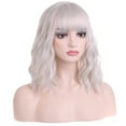 thumbnail image 3 of RightOn 14" Silvery White Wig Short Curly Wig with Bangs Women Girls Silver White Wig Synthetic Wig with Wig Cap, 3 of 7