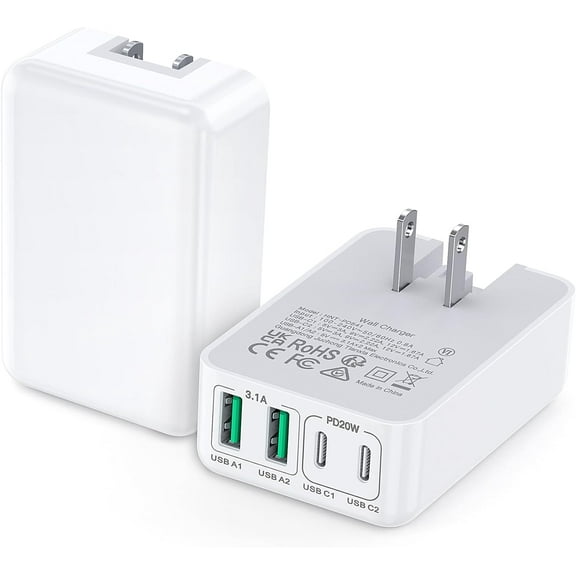 Flat USB C Fast Wall Charger,40W 4-Port PD Type C Cube Blocks Multiport Brick Dual Port Plug Power Adapter Compatible with iPhone16/ 15/14/13/12 ,AirPods,iPad,Samsung,Tablet