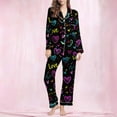 thumbnail image 2 of Levmjia Womens Pajama Set Lapel Long Sleeve Valentine Printed Pants Sleepwear 2 Piece Pajamas Cozy Set Soft Warm Pajamas Home Sleep Comfort Daily Wear, 2 of 8