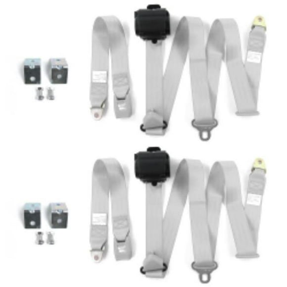Triumph Spitfire 1962-1980 Standard 3 Point Gray & Grey Retractable Bucket Seat Belt Kit with Bracketry - 2 Belts