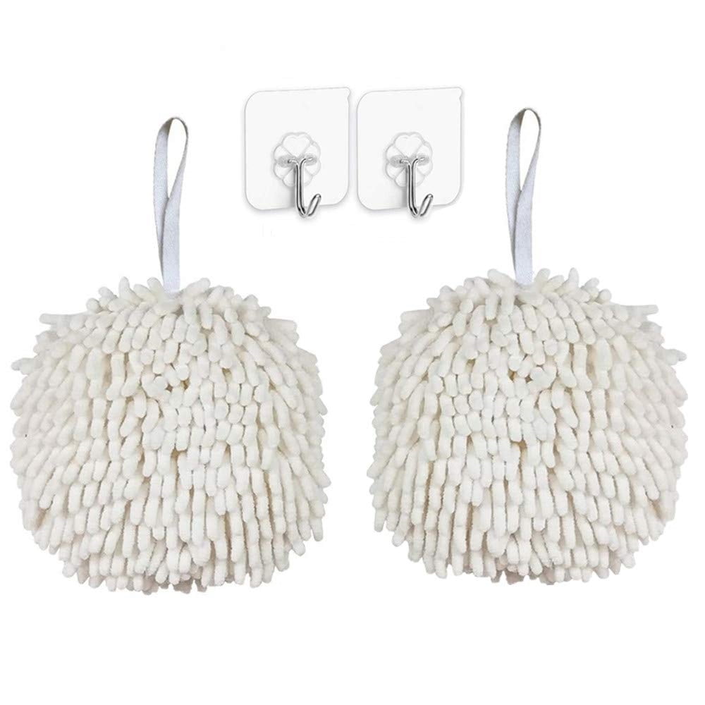 2Pack Chenille Hand Towels Ball Hanging Hand Towel Soft Absorbent Microfiber Coral Velvet Hand