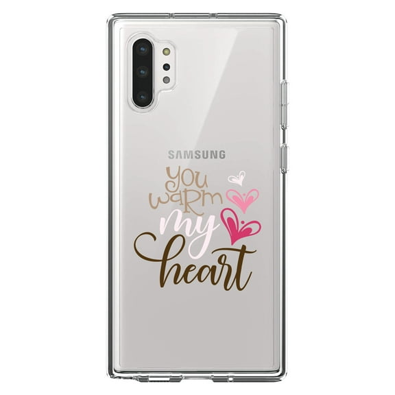 DistinctInk Clear Shockproof Hybrid Case for Galaxy Note 10 PLUS (6.8" Screen) - TPU Bumper Acrylic Back Tempered Glass Screen Protector - You Warm My Heart - Coffee