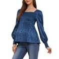 thumbnail image 4 of INSPIRE CHIC Women Smocked Maternity Tops Square Neck Long Sleeve Shirts Basic Pregnancy Blouses S Blue, 4 of 6