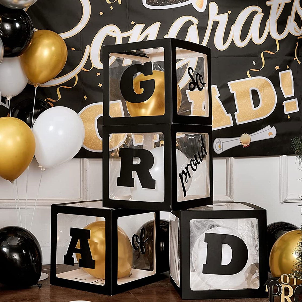 Anders Zeldzaamheid Onvergetelijk Balloon Box Decorations 2022 Graduation Party Reusable and Foldable with 12  Paper Cards and 24 Balloons Celebration Party Supplies for College High  School Graduation 4pcs,Black - Walmart.com