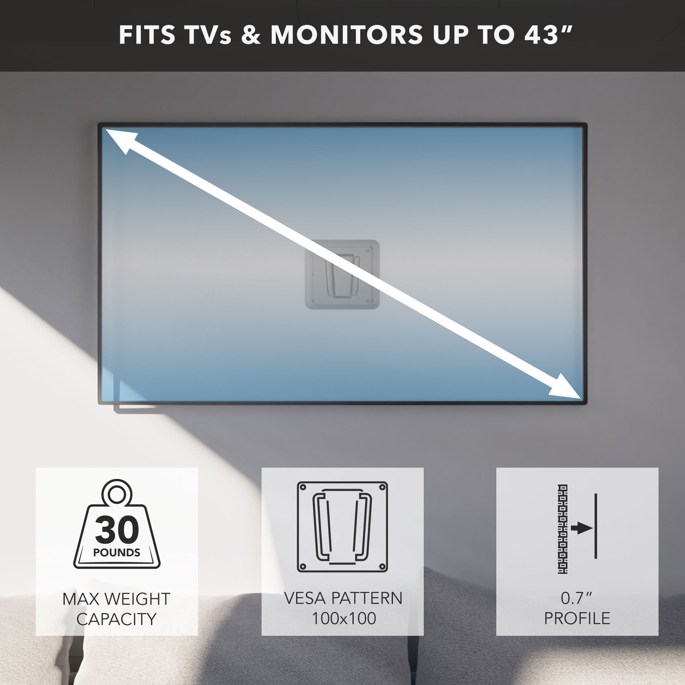MOUNT-IT! RV TV Mount with Dual Wall Plates, Anti-Rust Quick Release Plastic Polymer Mounting Bracket for Indoor Or Outdoor Use, Ultra Slim Profile, 30lbs Capacity, Fits 13-43" TVs, VESA 100mm