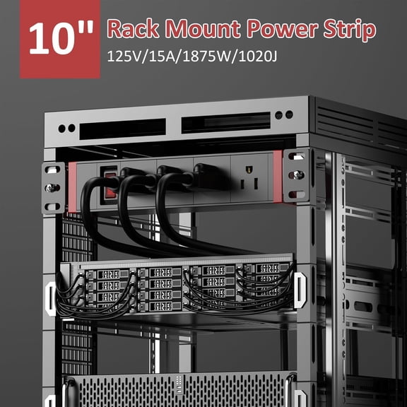 10 Inch Rack PDU Power Strip, 1U RackMount Surge Protector Power Strip, 360 °   Rotatable Mounting, Rack Mount Power Strips for 10" Mini Server Network Cabinets/Rack/Self, 6ft Cable