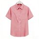 thumbnail image 5 of Craaazy Women Casual Collared Blouse, Solid Color Short Sleeve Button Down Shirt, Loose Fit Comfy V Neck Top for Daily Wear Gifts, 5 of 5