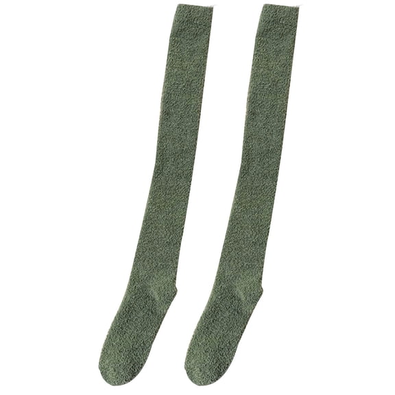 Opvise Womens Socks 1 Pair Japanese Style Thickened Coral Fleece Solid Color Thigh Stockings Autumn Winter Women Warm Over Knee Socks Khaki