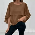 thumbnail image 2 of Casual Chiffon Blouse for Women Double-Layere Lightweight Solid Summer Work Business Flowy Outfits Elegant T-Shirt, 2 of 9