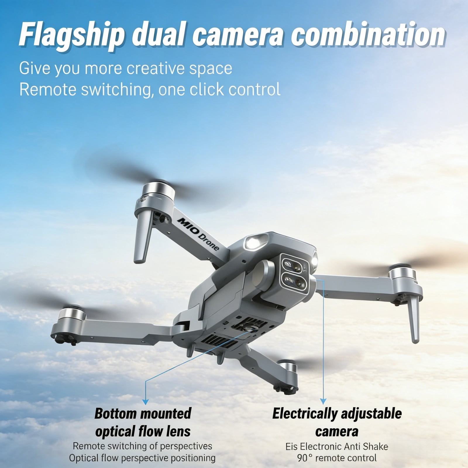 Foldable Dual-Camera Drone with Brushless Motor, Optical Flow Positioning, 4K HD FPV, Long Flight Time with 2 Batteries, Remote Control – Gunmetal Gray.