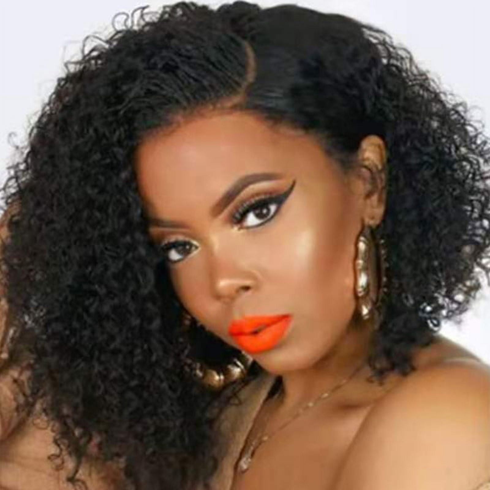 Dopi Human Hair Wigs Short Curly Wigs for Black Women Lace Front Side Part Black Wigs Wavy Short BoB Deep Curly with Baby Hair Natural Color
