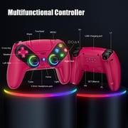 Gamrombo LED Wireless Controller for P5, Seven Light Colors Compatible with P5 Pro/Slim/PC, Dual Vibration, 3.5mm Audio Jack,Macro/Turbo Function, 6-Axis Motion Contro Gamepad with Speaker(Red)