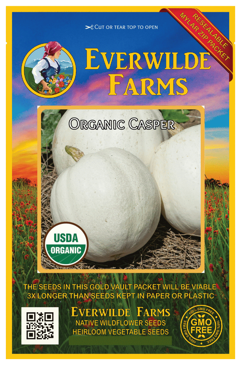 Everwilde Farms 10 Organic Casper Pumpkin Seeds Gold Vault Jumbo Bulk Seed Packet