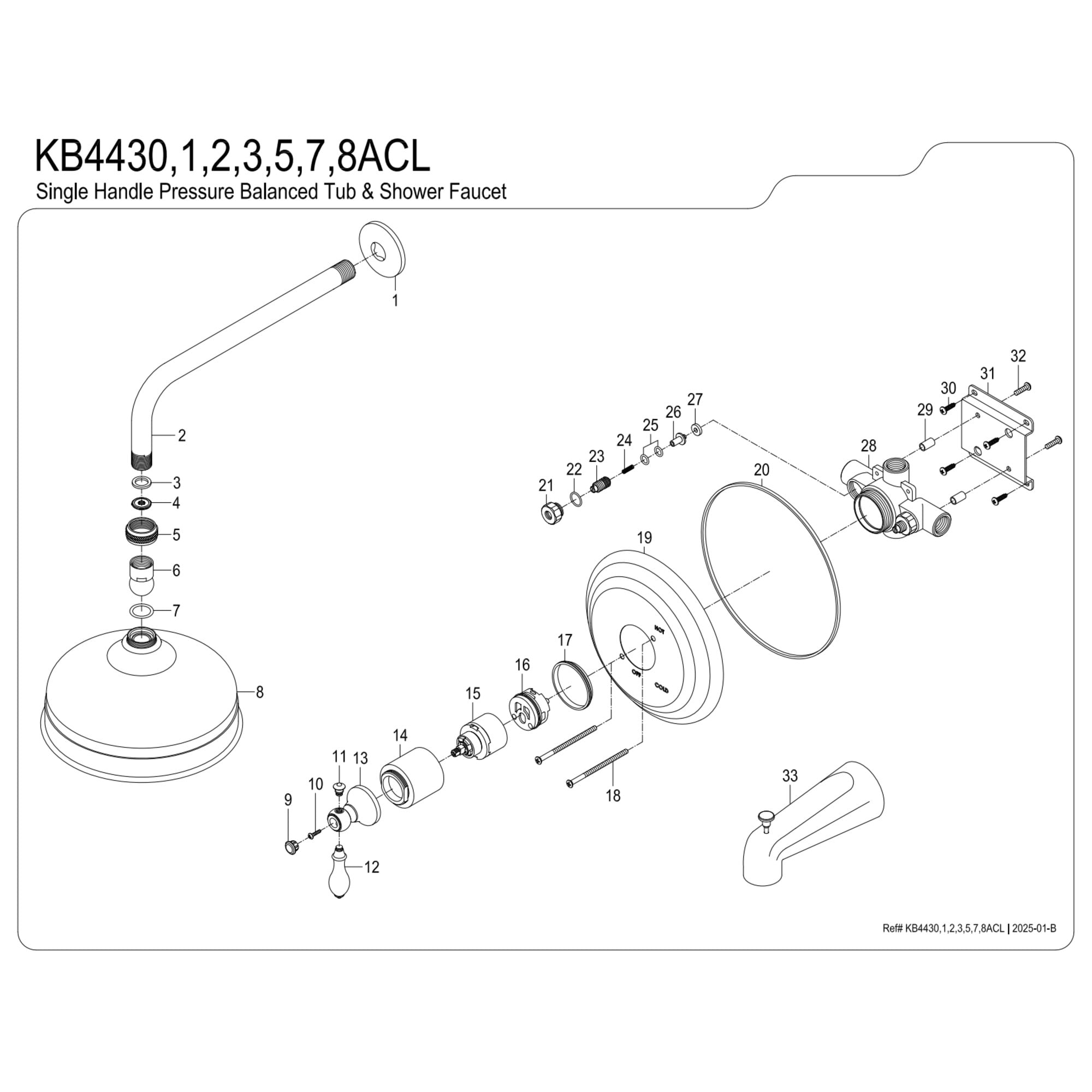 Kingston Brass KB4438ACL Restoration Single-Handle Pressure Balanced Tub and Shower Faucet in Brushed Nickel