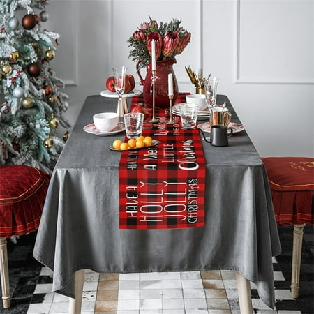

Christmas Table Runner Red Black Checkered Seasonal Winter Holiday Machine Washable Kitchen Dining Table Decoration For Christmas New Year Family Party