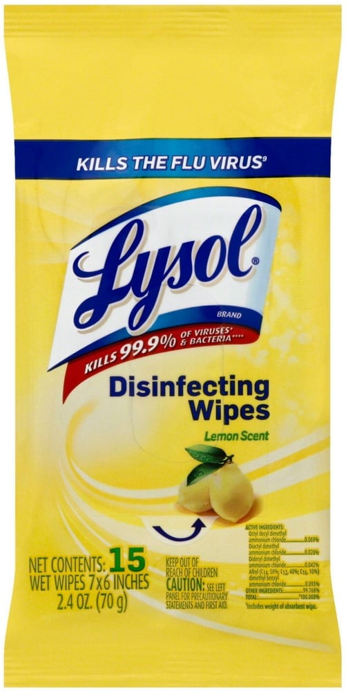 Pack of 6 Lysol Disinfecting Wipes, Lemon & Lime Blossom, 15 ct