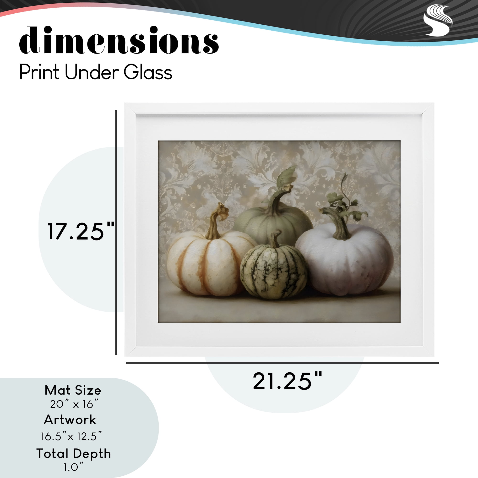 Stupell Industries Pastel Gourds on Vintage Pattern White Framed Print Under Glass, design by Arlington Prints