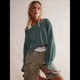 thumbnail image 5 of Sudadera Corta para Mujer, Cuello Redondo, Larga, Talla Grande, Otoño-Invierno 2025, Estilo Jersey Holgado. Verde Oscuro XL, 5 of 8