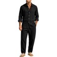 thumbnail image 5 of Delconic Mens Two Piece Outfit Long Sleeve Button Front Shirt and Drawstring Straight Leg Pants Casual Vacation Set Black M, 5 of 9