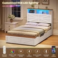 thumbnail image 4 of Twin Bed Frames with 5 Drawers, Farmhouse Bed Frame with Barn Door Headboard and Storage, Wood Platform Bed Frame Twin Size with Charging Station and LED Lights, No Box Spring Needed, White, 4 of 8