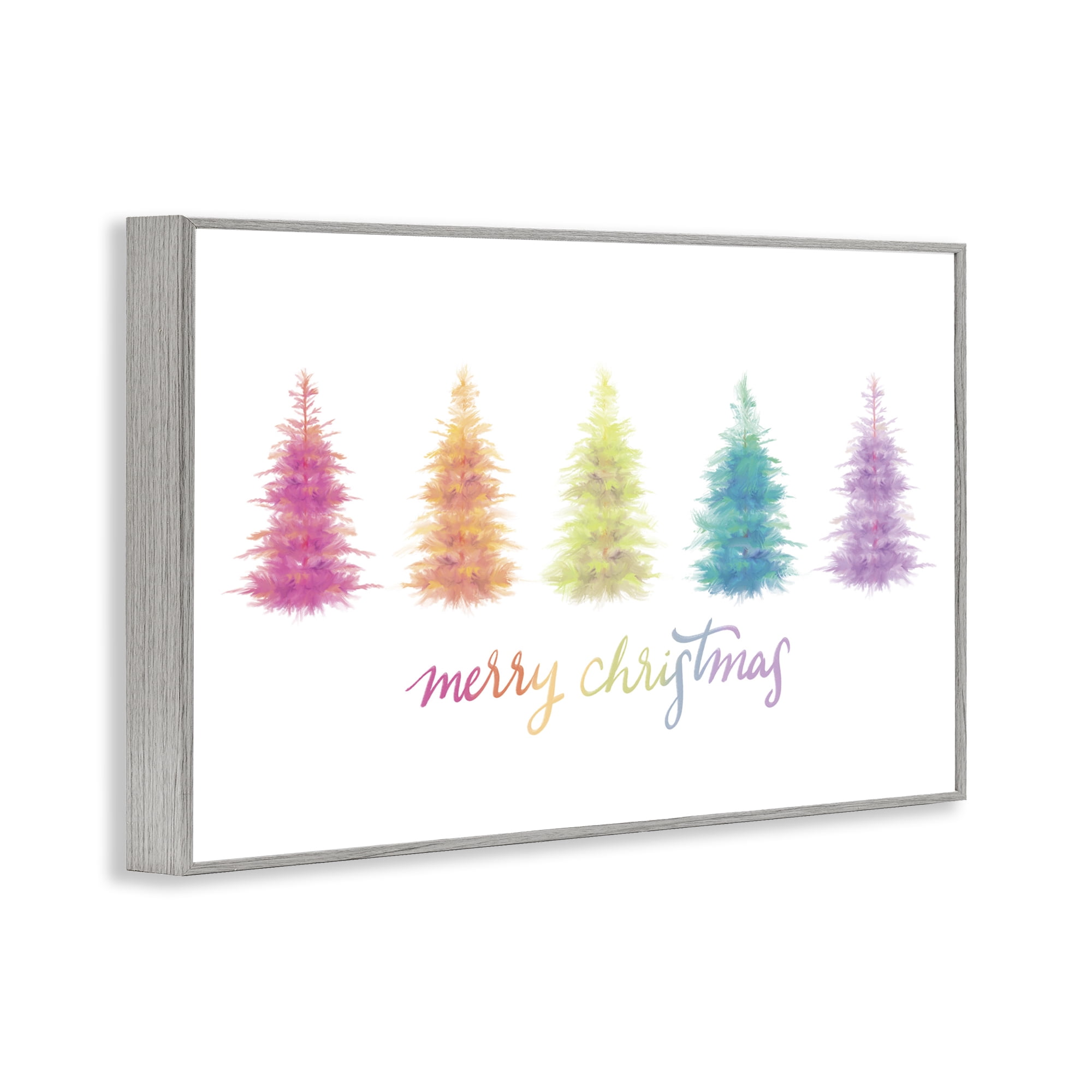 Stupell Industries Rainbow Christmas Trees Holiday Painting Gray Framed Art Print Wall Art, 18 x 12