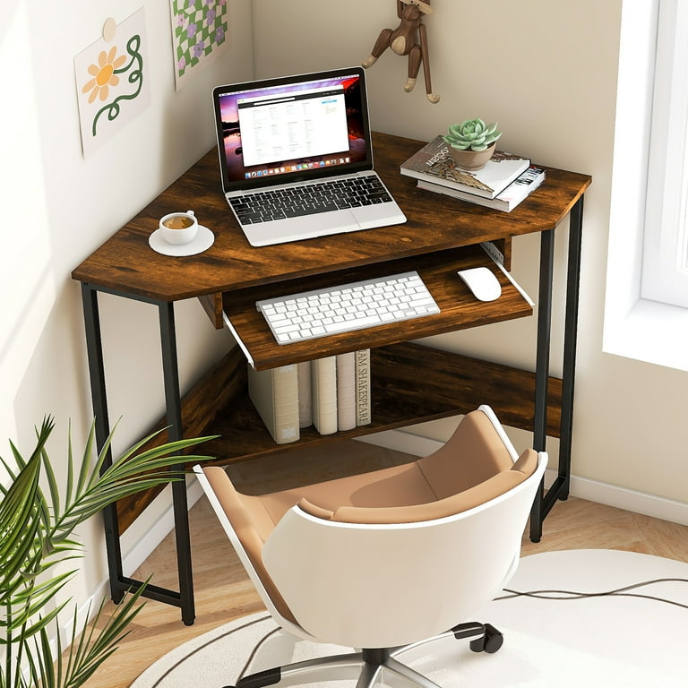 Small corner desk with keyboard tray discount