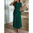 thumbnail image 5 of Women'S Crew Neck Dress Button Down Dresses Long Bodycon Knit Dress Dark Green S, 5 of 7