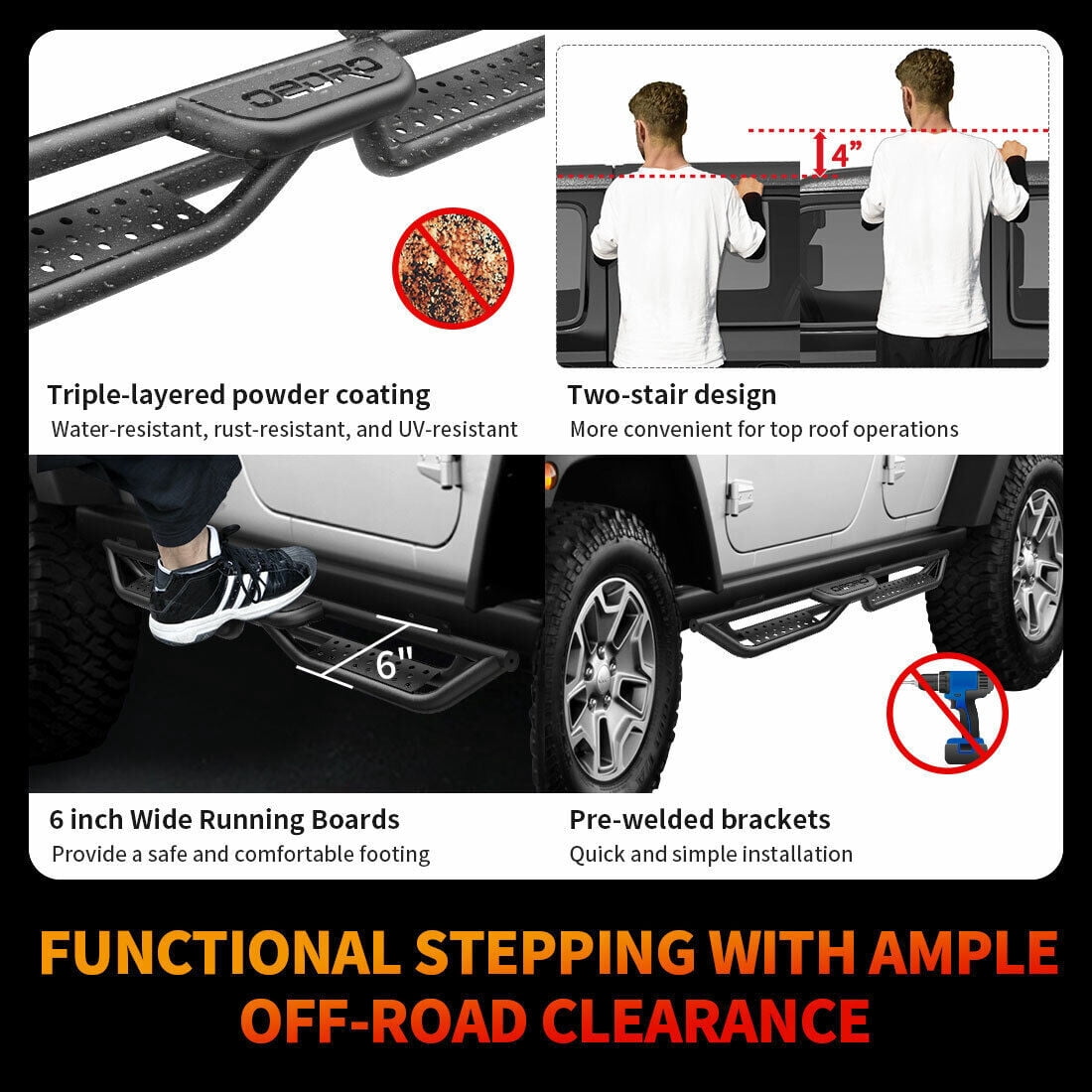 Running Boards for 2010-2024 Toyota 4Runner Trail Edition 6" Side Step Nerf Bars