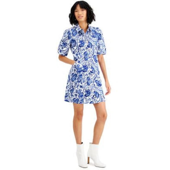 MSRP $100 Charter Club Printed Puff-Sleeve Shirtdress Size Medium