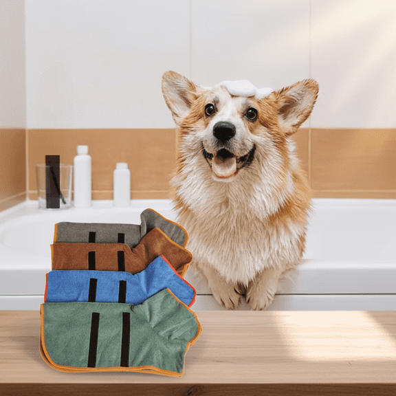 Quick-Drying Dog Bathrobe Highly Absorbent Soft Fleece Pet Drying Coat for Grooming and Warmth after Bath, Dark Gray Size M