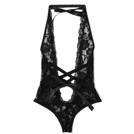 

Outfmvch lingerie for women Fashion Women Lingerie Girl Low Back Cross Floral Lace Sleepwear underwear women
