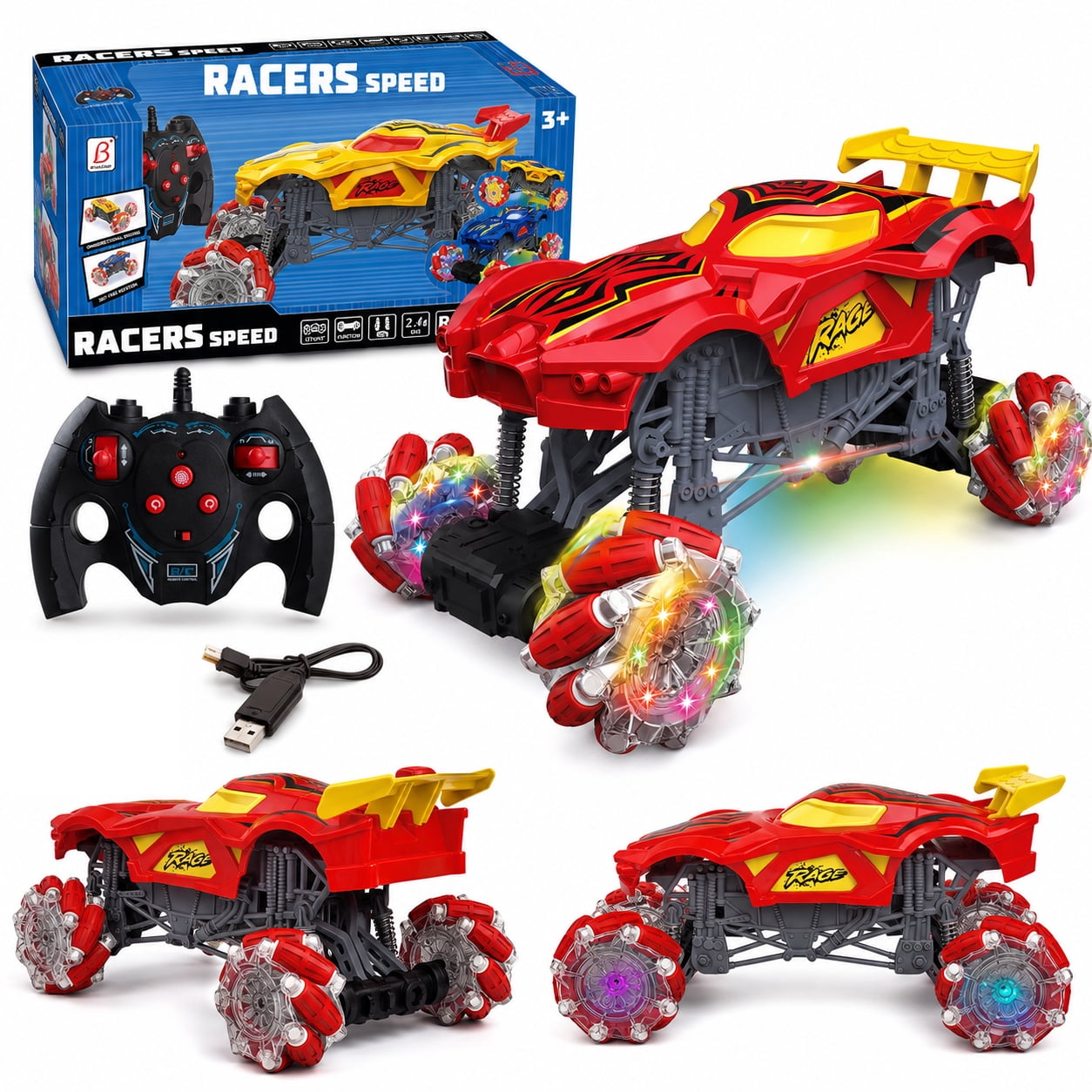 Remote Control Stunt Car for Kids, 1:16 4WD RC Monster Truck with 360° Spin, Sideways Drift, Omnidirectional Wheels