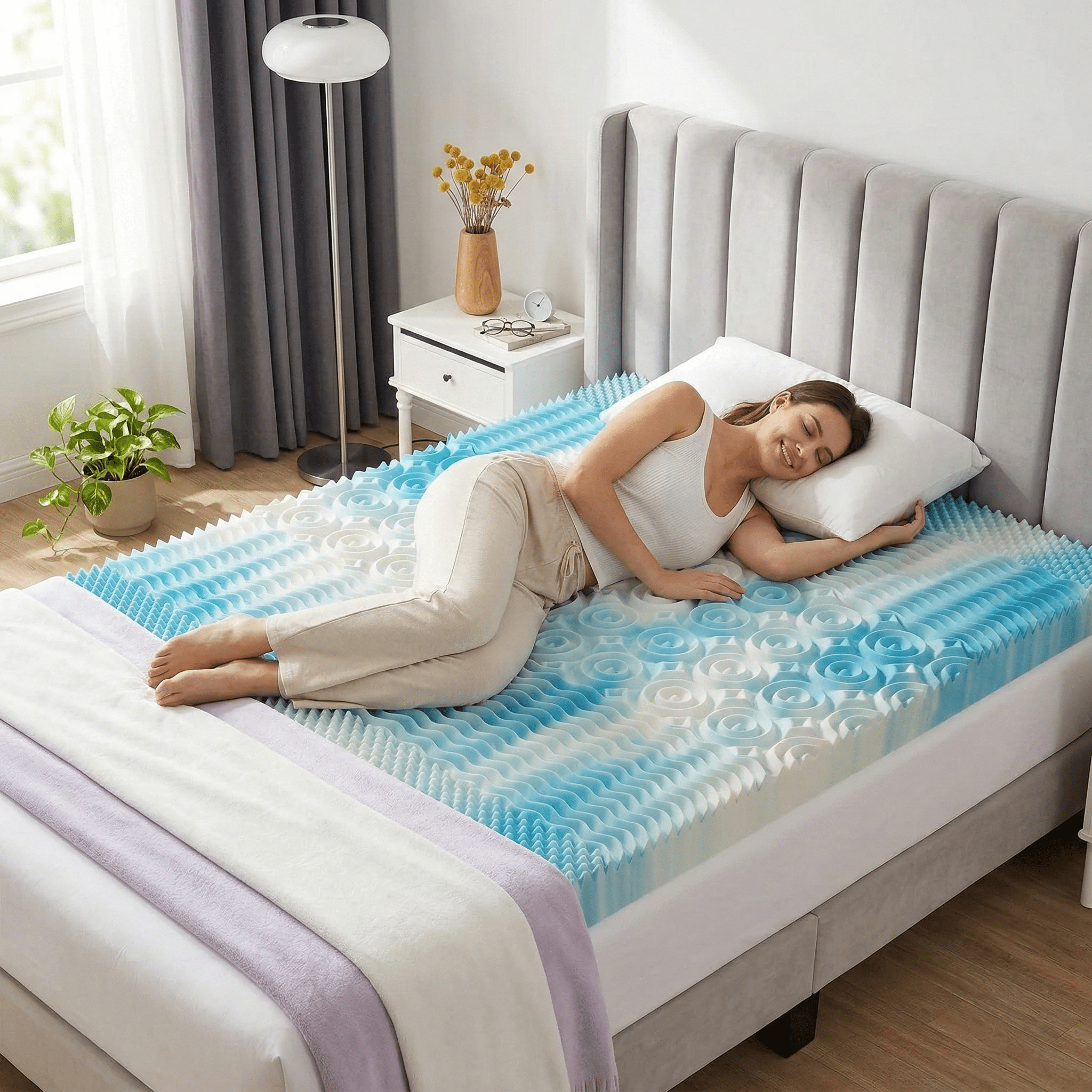 LIFERECORD Twin Mattress Topper 2", Cooling Gel Memory Foam Pad with 5-Zone Pressure Relief, Dual-Sided Firm & Soft Bed Topper for Back Pain