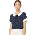 thumbnail image 1 of Blusa Allegra K de lunares de manga corta con cuello Peter Pan en contraste vintage para mujer Azul marino S, 1 of 6