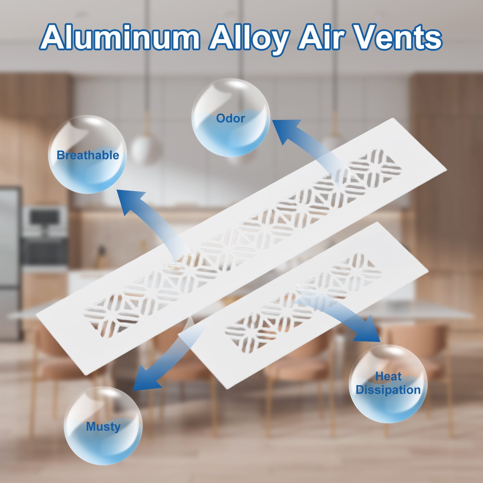 2Pack Aluminum Alloy Air Vents, 500 x 50mm / 19.7 x 2" Rectangle Louvered Ventilation Grille Cover with Mounting Screws for Door Cabinet Wardrobe, White