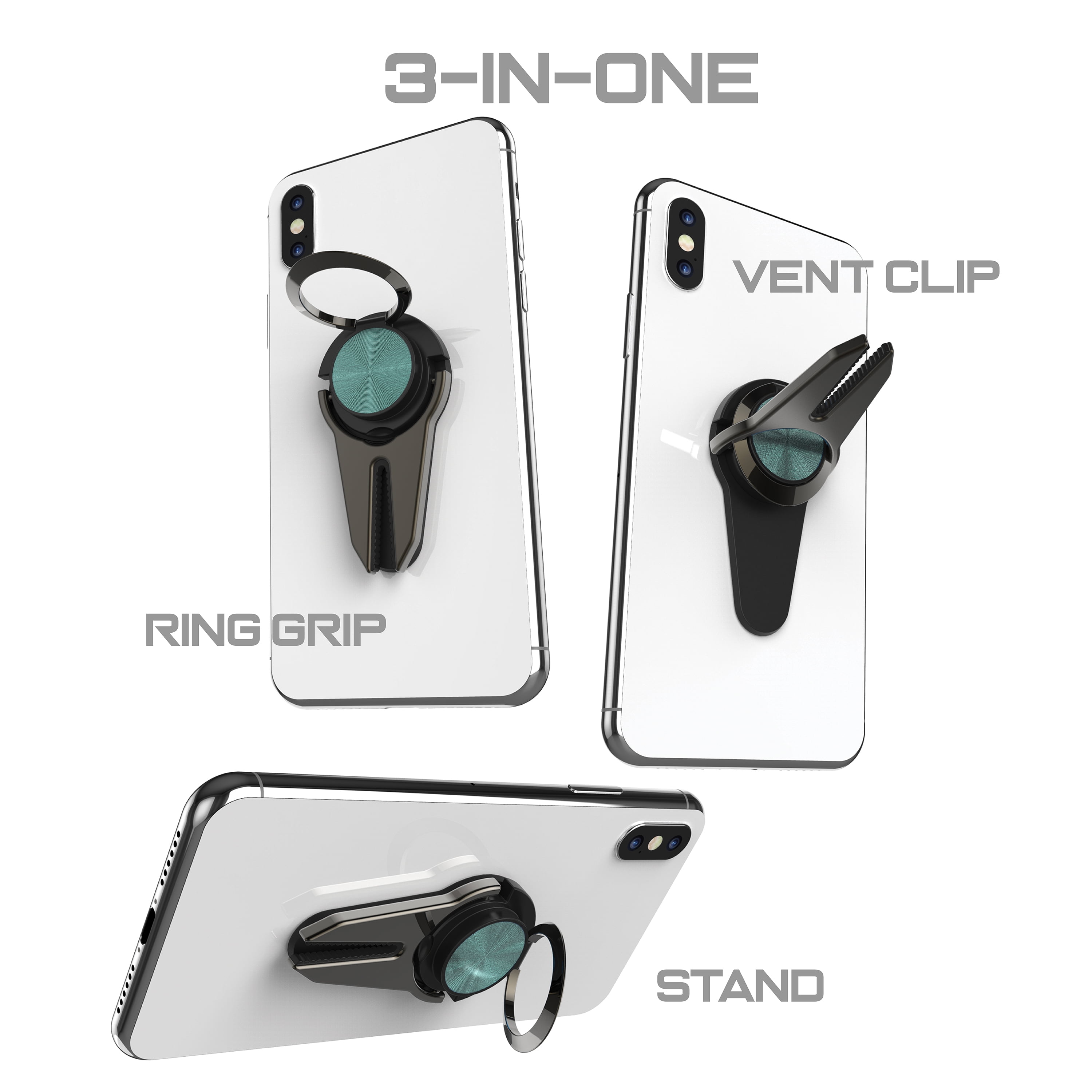 tzumi FlipGrip Phone Ring Vent Clip Stand (Silver)