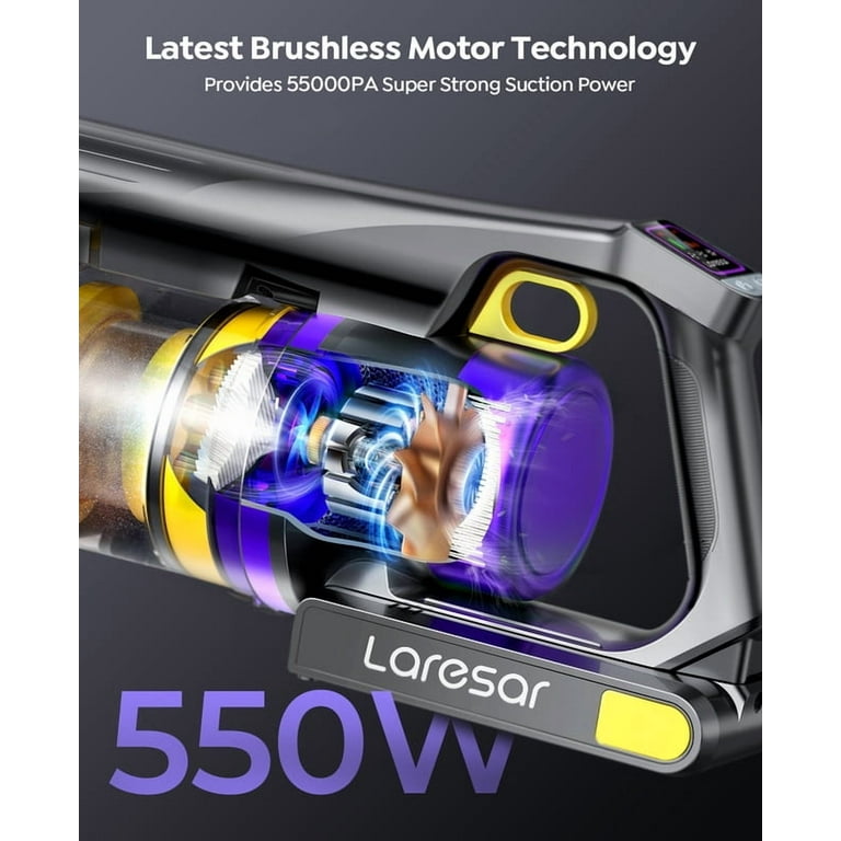 Laresar Cordless Vacuum, 550W 55Kpa Suction, Green Laser Brush