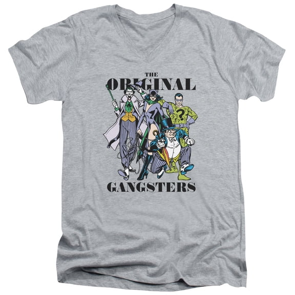 DC Comics Original Gangsters S/S Adult V-Neck T-Shirt 30/1 T-Shirt Athletic Heather