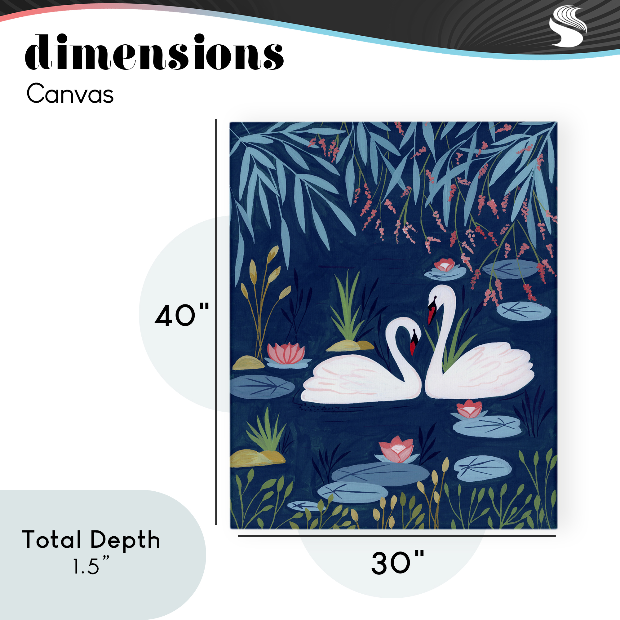 Swan Pair on Blue Pond Canvas Wall Art, design by Nabeela Rumi