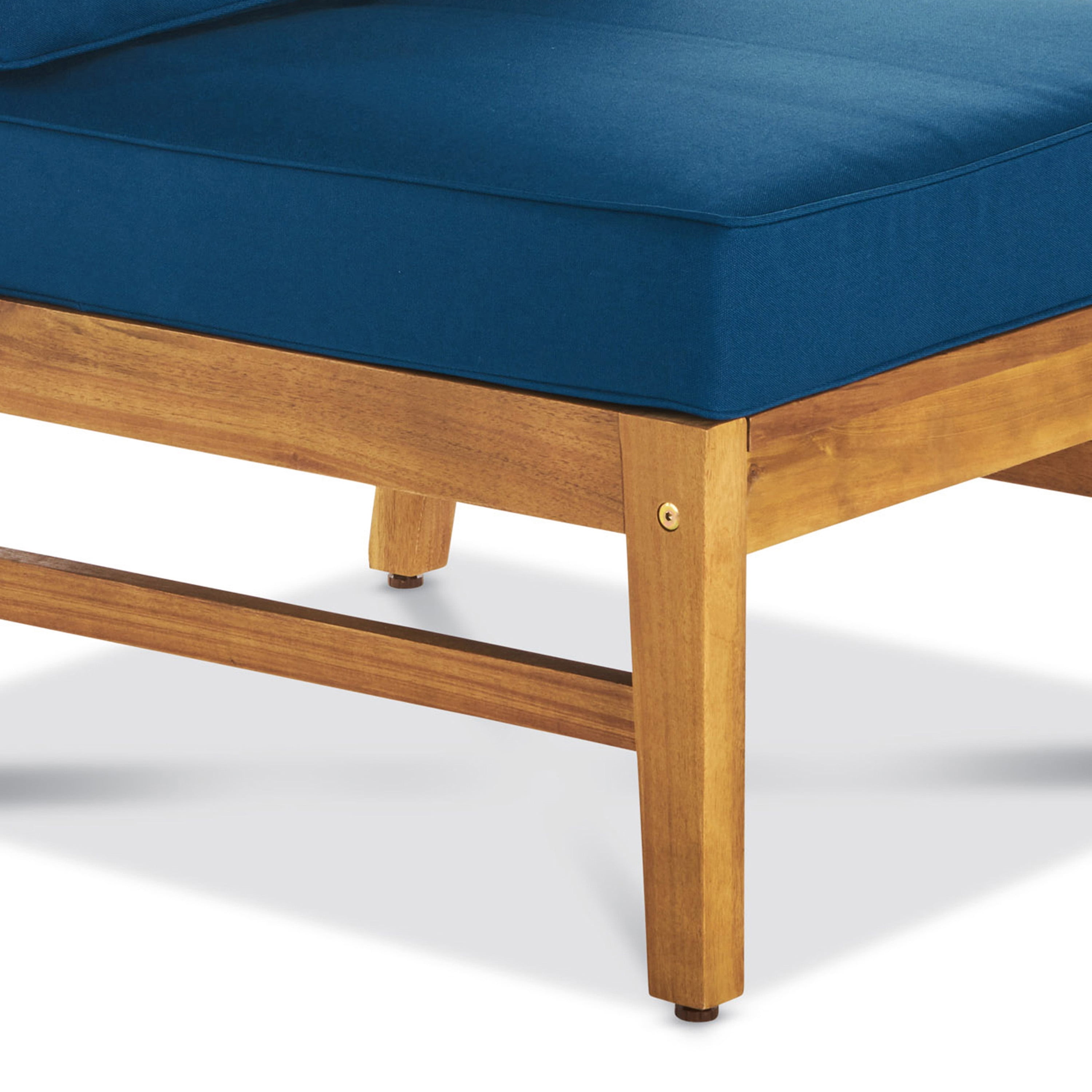 Peacock Outdoor 8 Seater Finished Acacia Wood Double Sofa and Club Chair Set with Cushions, Teak, Blue