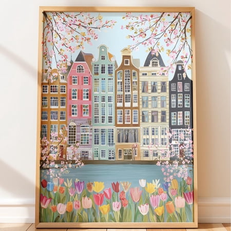 Amsterdam Canal Houses Cityscape Watercolor Illustration Whimsical Architecture Travel Art Charming Landscape Decor Wall Art Poster Poster Print Only
