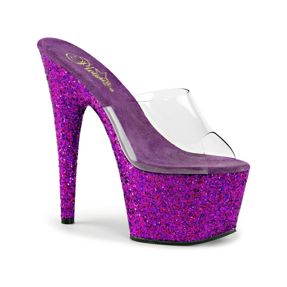 SummitFashions - Womens Purple High Heels Slide Sandals Holographic ...
