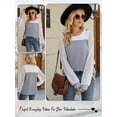 thumbnail image 6 of HUBERY Women Waffle Crew Neck Color Block Spliced Lace Long Sleeve Pullover Top, 6 of 6