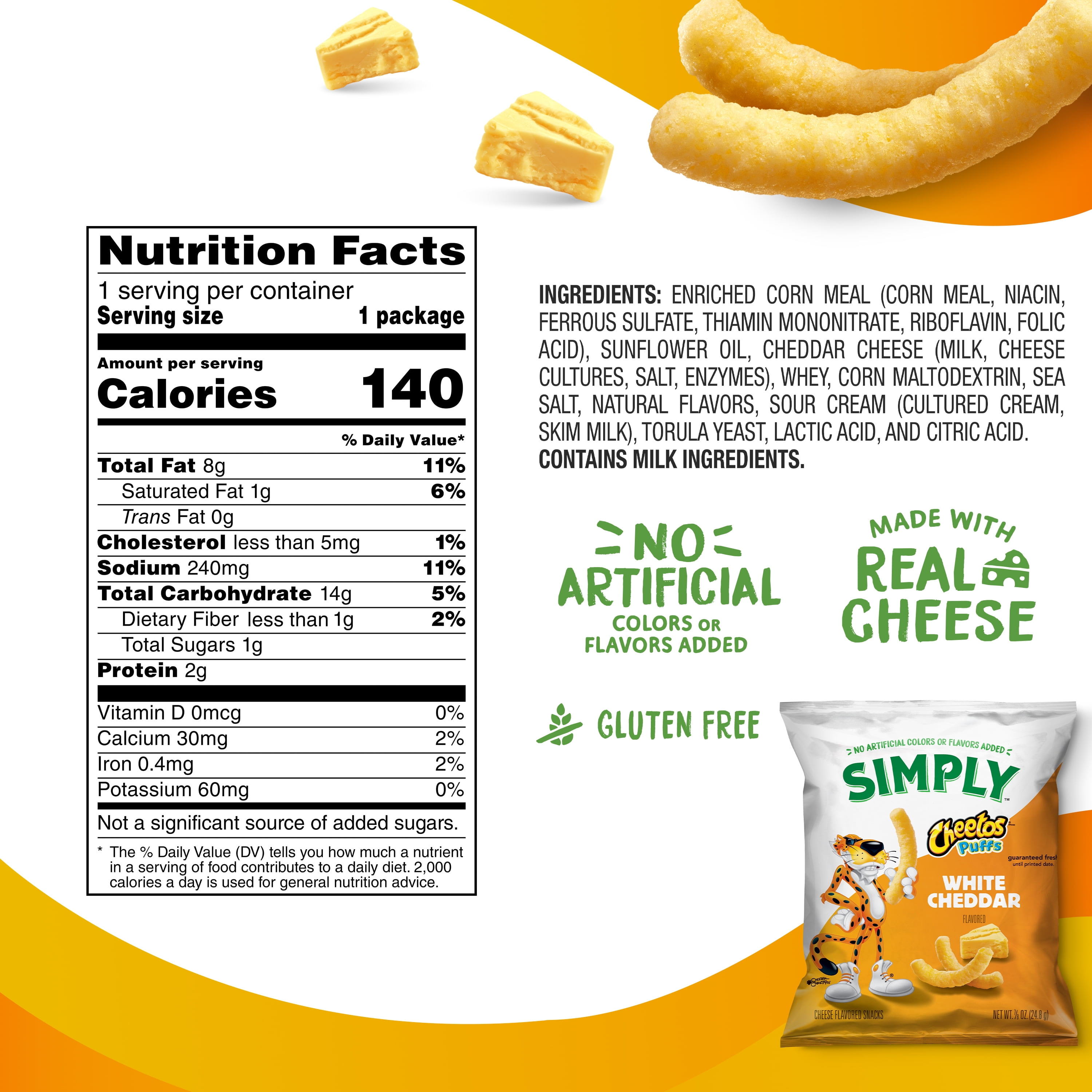 Simply Cheetos Puffs White Cheddar Cheese Flavored Snack Chips, 0.875 oz Bags, 36 Count Multipack